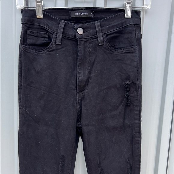 GJG Denim Rodeo Ripped Distressed Flare Fall Bell Bottom Black Flared Jeans 3 - Picture 2 of 11